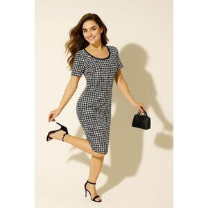 Reed Size Large Black White Geometric Print Dress Short Sleeve City Modern Style